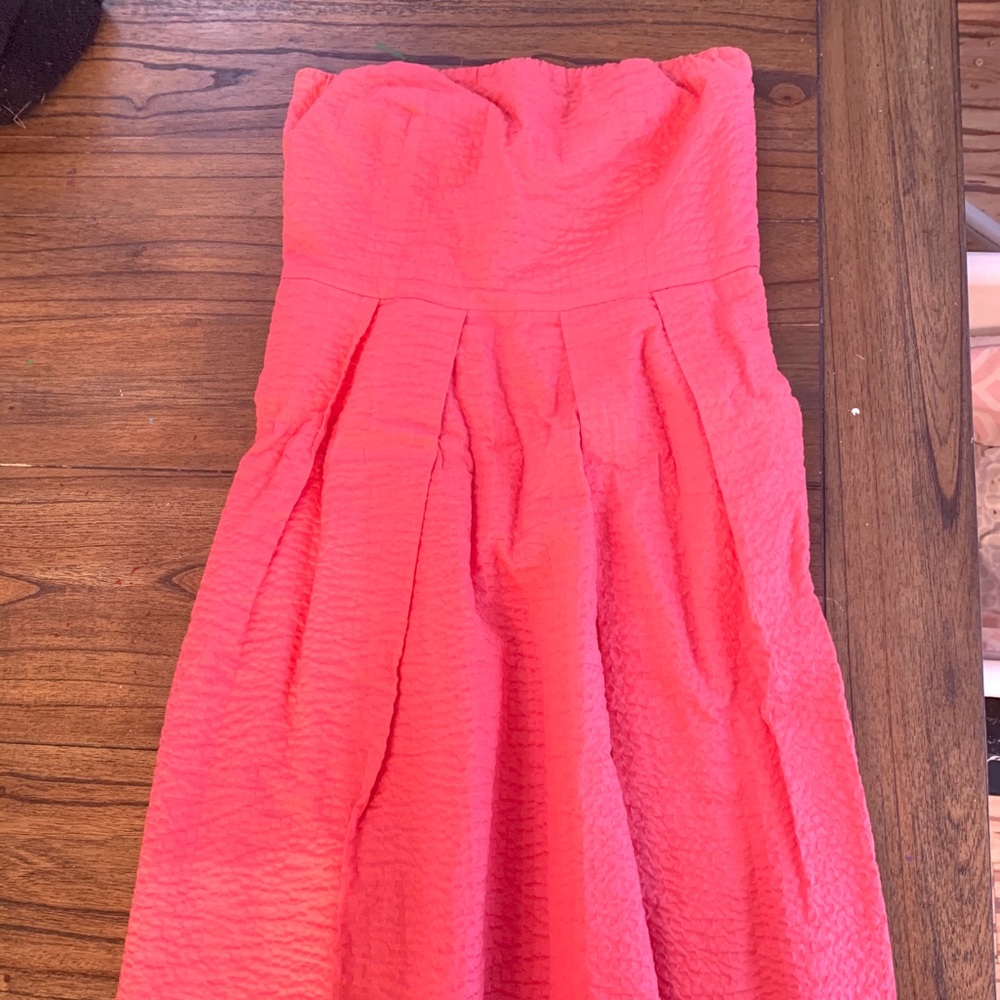 J Crew coral strapless A line knee length dress